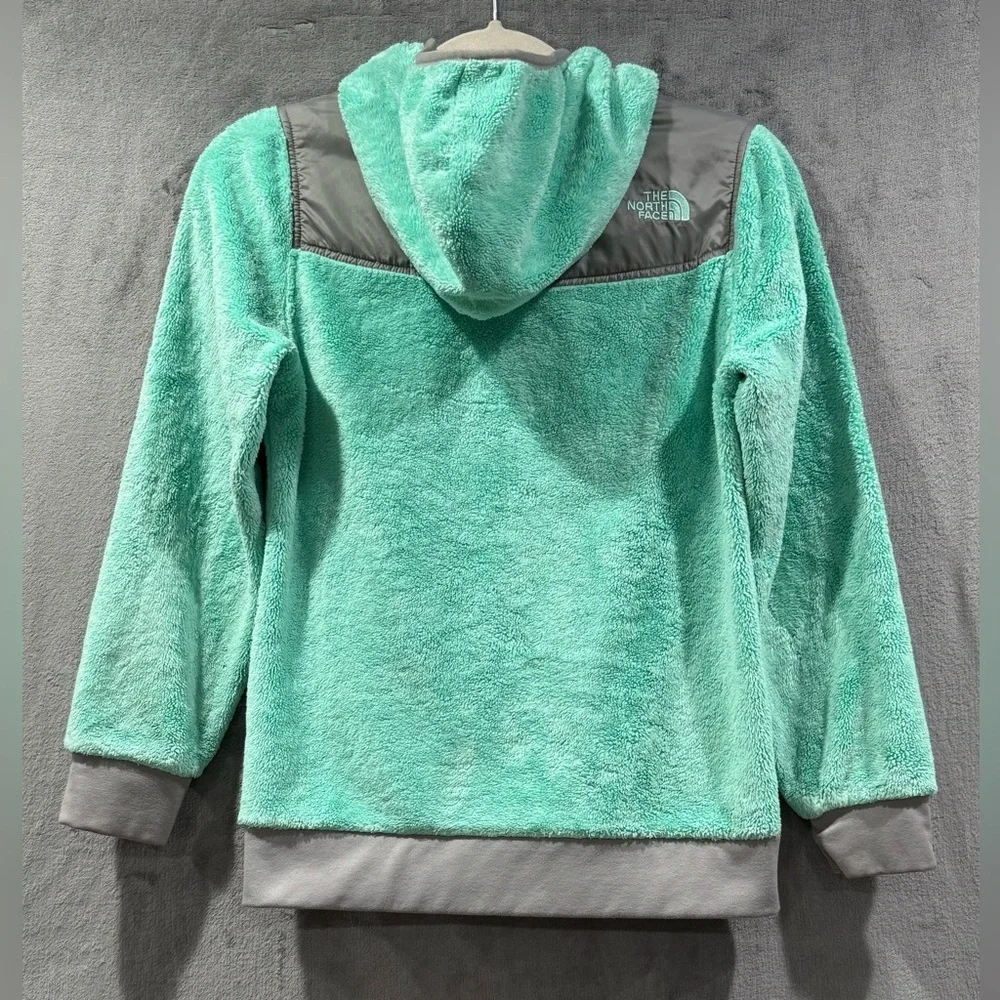 The North Face Girls Size L Soft Fuzzy Bermuda Green Fleece Hooded Jacket